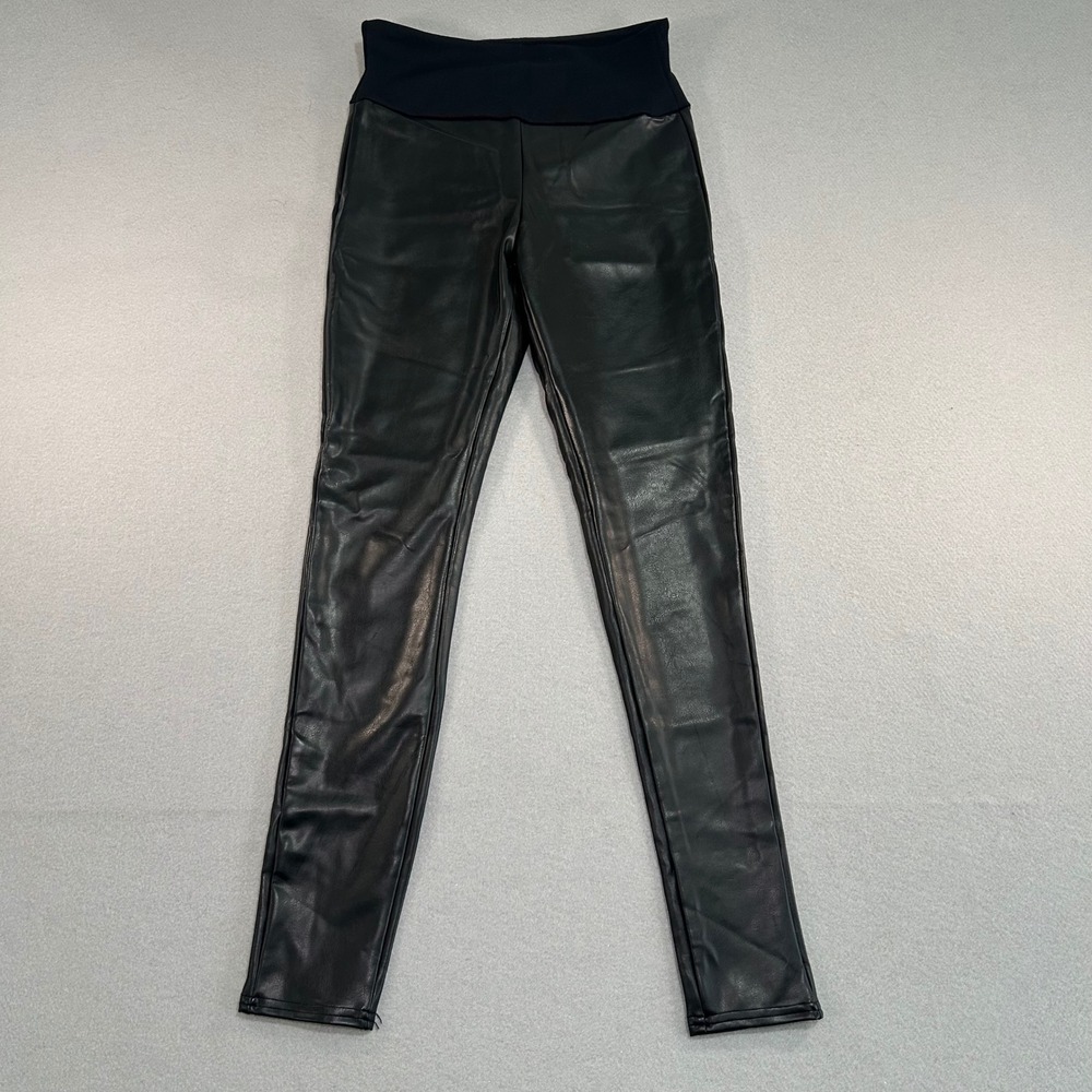 Assets by Spanx Faux Leather Leggings Women Small Black Shaping High Waist